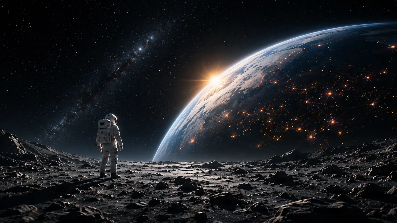 Astronauta observando la Tierra desde la luna